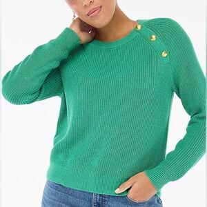 J. Crew Women’s Button Raglan Cotton Blend Crewneck Sweater  Kelly Green Size XL